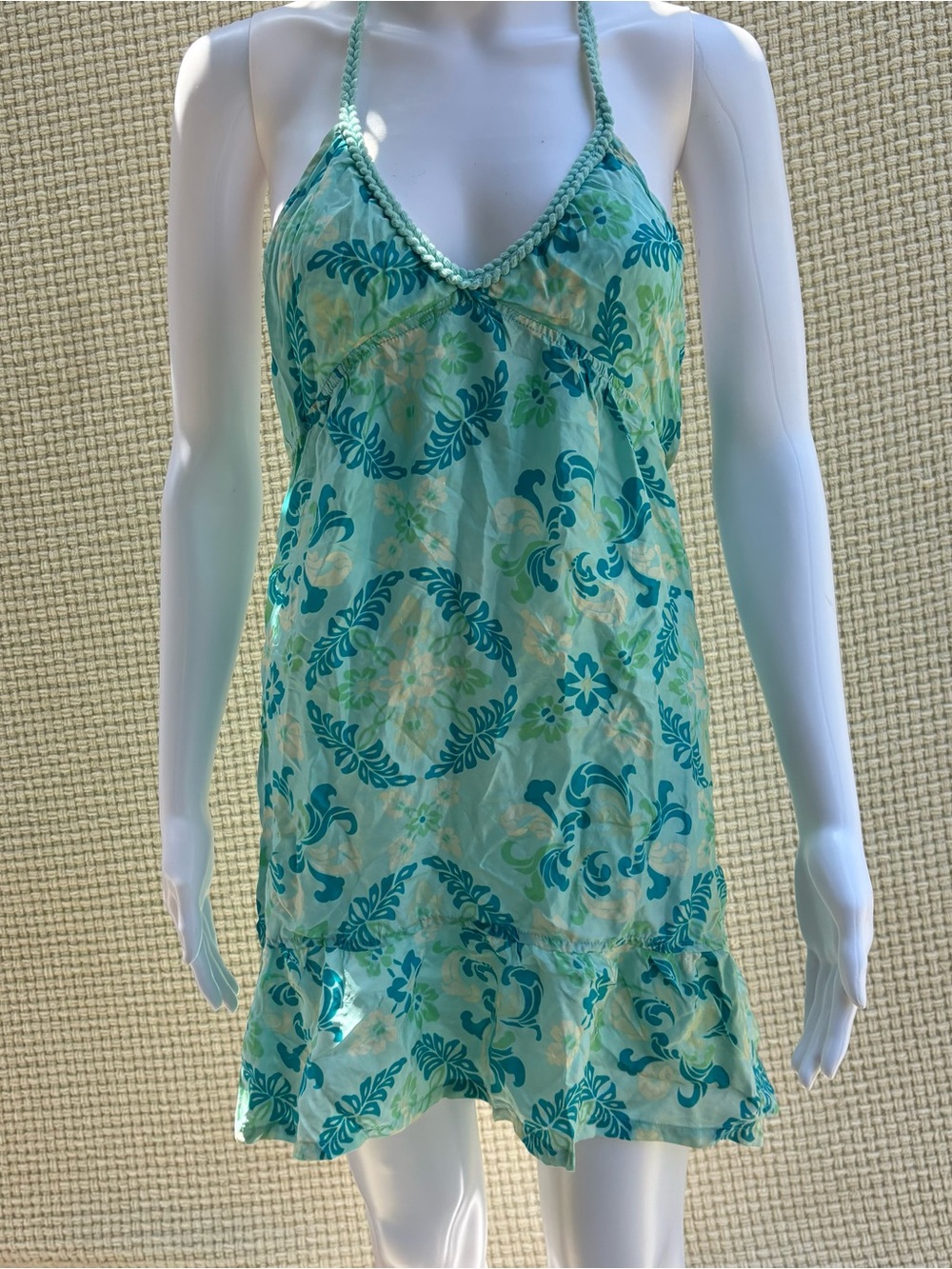 100% Silk VTG Y2K Summer Vacation Beachy Halter Fairy Dress Heritage (S)